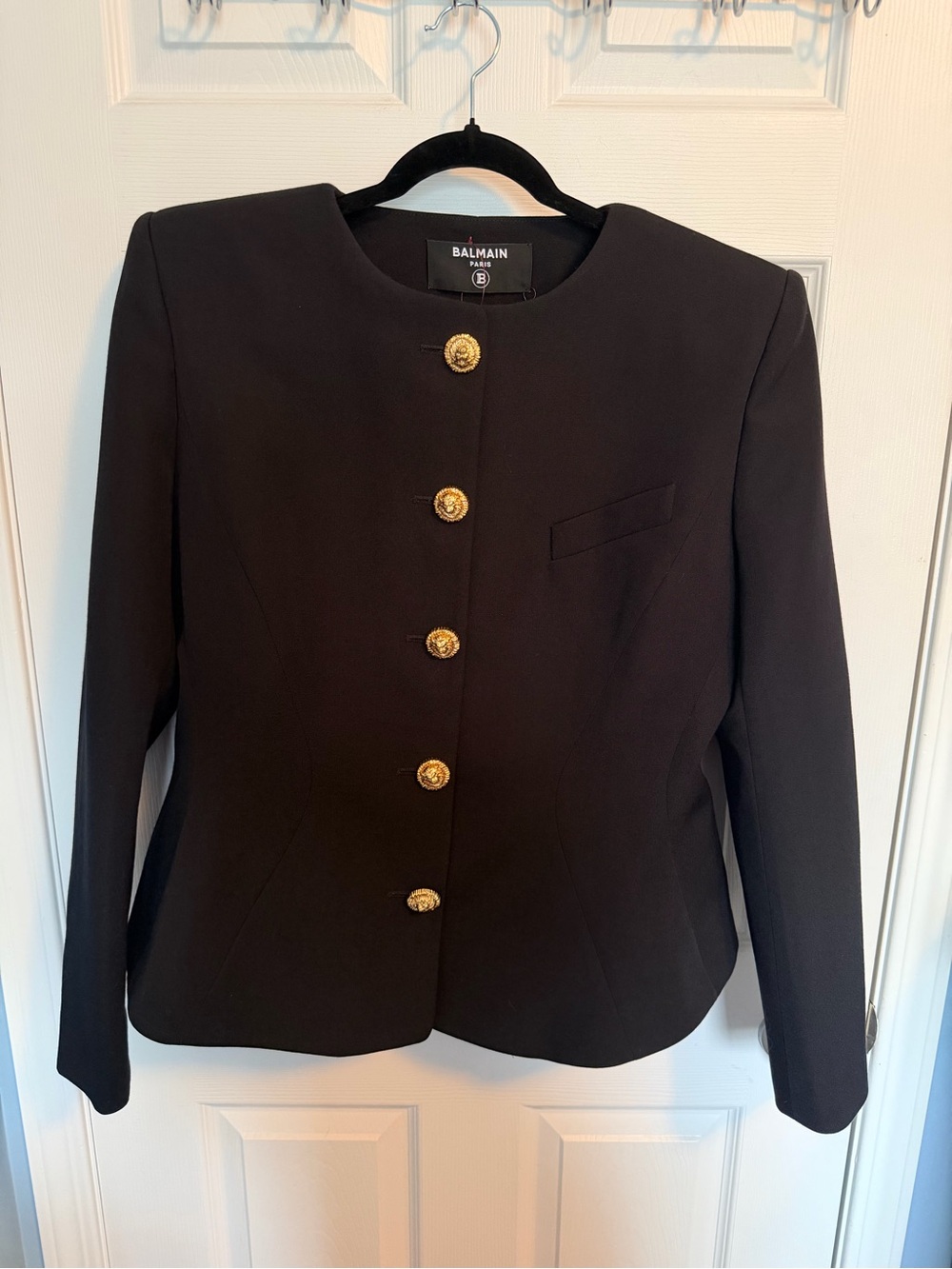 Balmain Black Women's Round-Neck Gold Button Blazer
